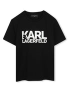 T-shirt per bambino Karl Lagerfeld Kids nero con stampa logo sul petto - Rubino Kids