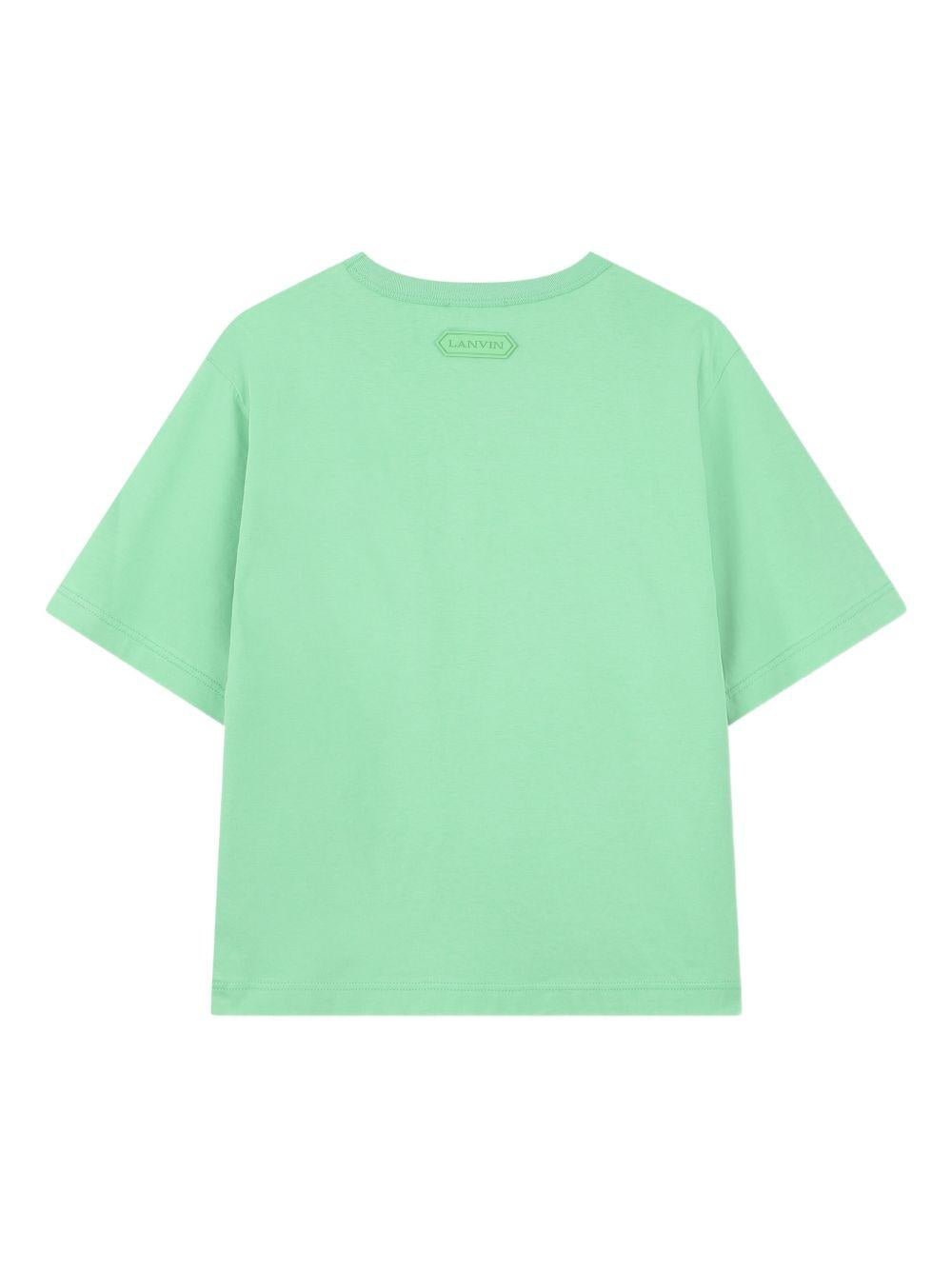 T-shirt per bambino Lanvin Enfant verde con bordo intrecciato - Rubino Kids
