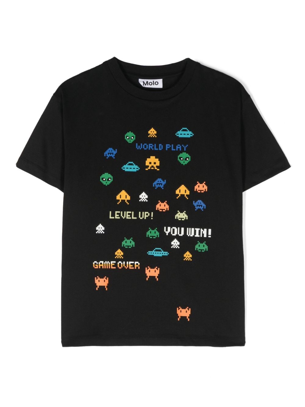 T-shirt per bambino Molo Riley Game nero con stampa game - over - Rubino Kids