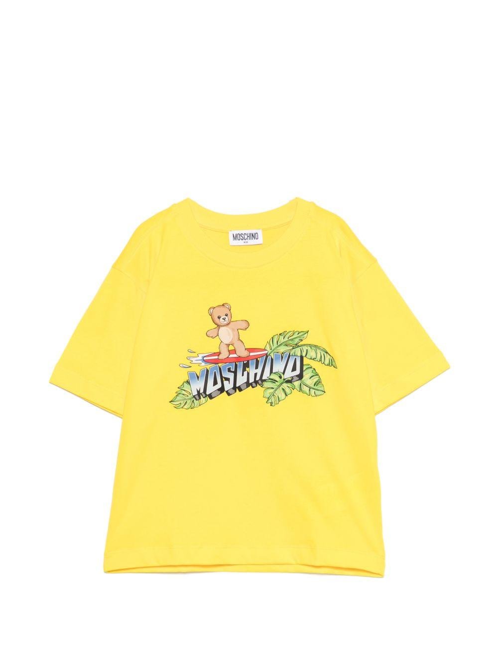 T-shirt per bambino Moschino Kids gialla con stampa logo sul davanti - Rubino Kids