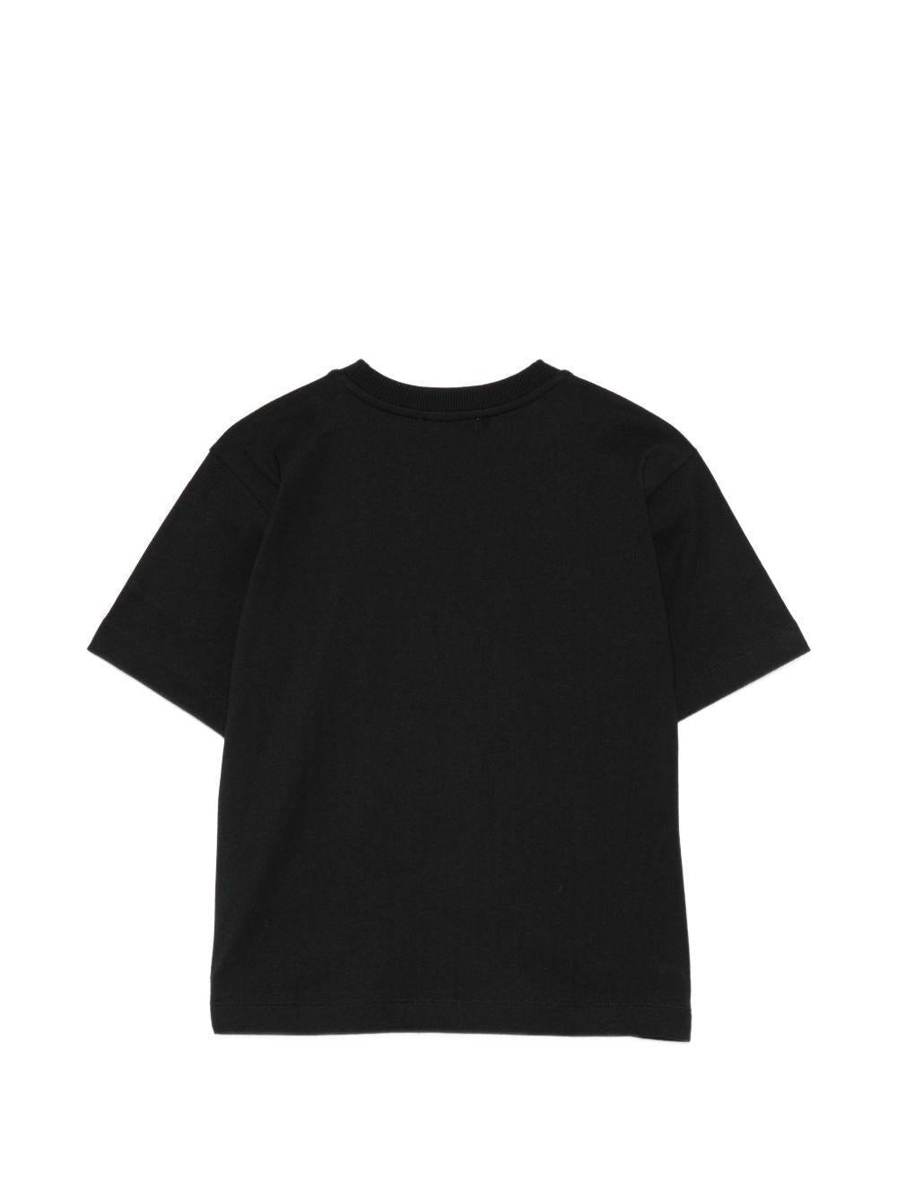 T-shirt per bambino Moschino Kids nera con stampa grafica sul davanti - Rubino Kids