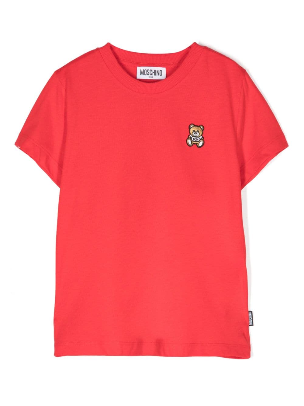 T-shirt per bambino Moschino Kids rosso in cotone con ricamo Teddy Bear - Rubino Kids