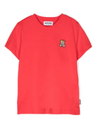 T-shirt per bambino Moschino Kids rosso in cotone con ricamo Teddy Bear - Rubino Kids