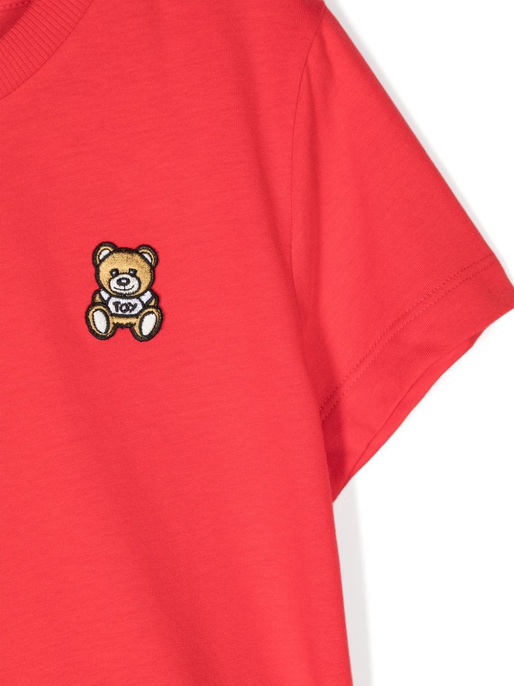 T-shirt per bambino Moschino Kids rosso in cotone con ricamo Teddy Bear - Rubino Kids