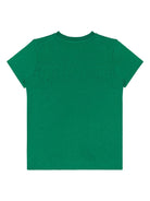 T-shirt per bambino Moschino Kids verde con stampa logo e scudetti - Rubino Kids