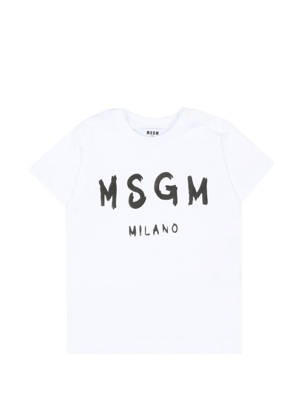 T-shirt per bambino MSGM Kids bianca con stampa logo sul davanti - Rubino Kids