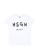 T-shirt per bambino MSGM Kids bianca con stampa logo sul davanti - Rubino Kids