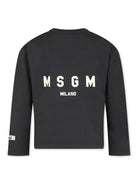 T-shirt per bambino MSGM Kids grigio con stampa logo e applicazione sulla manica - Rubino Kids