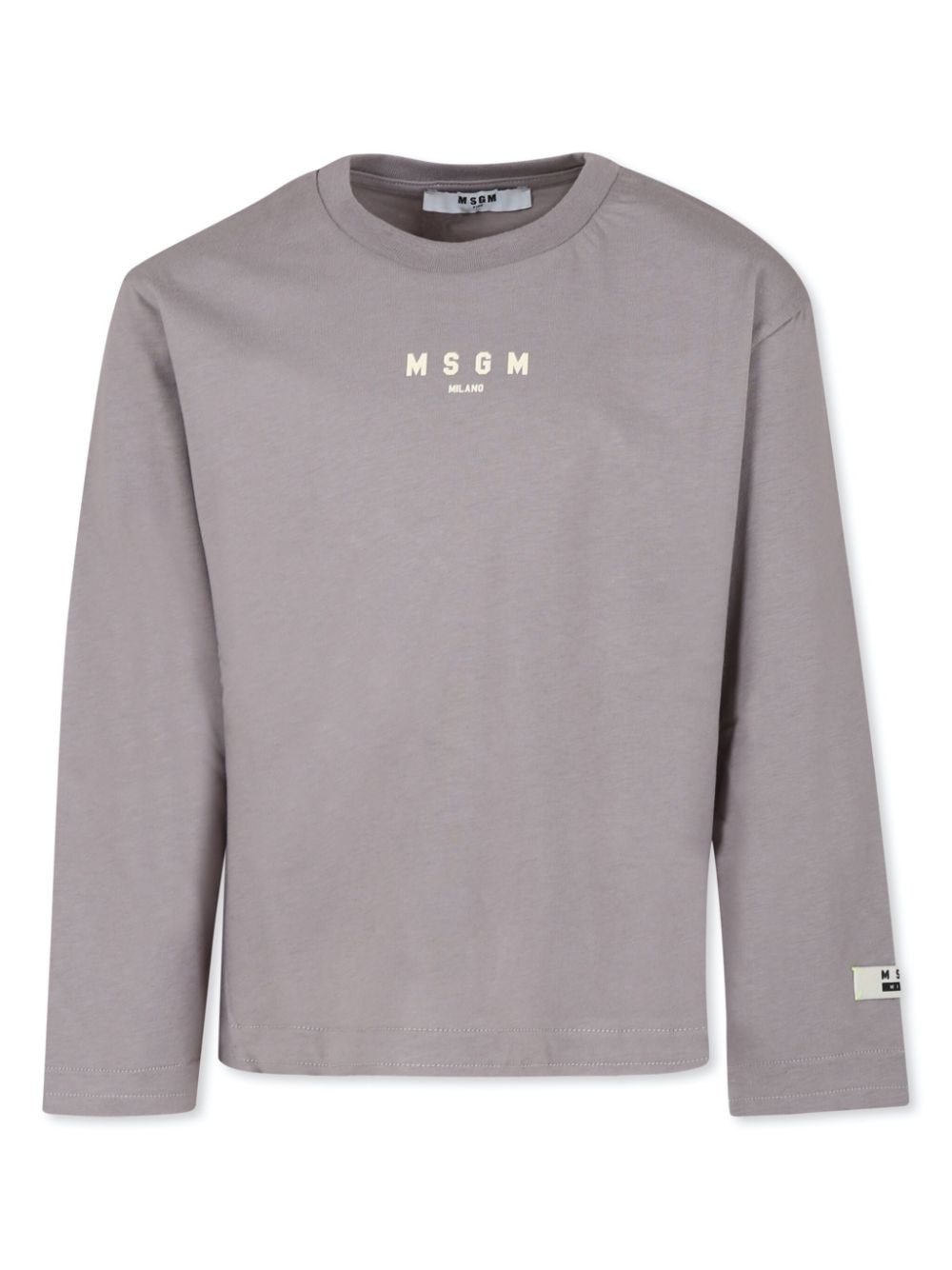 T-shirt per bambino MSGM Kids grigio con stampa logo e applicazione sulla manica - Rubino Kids