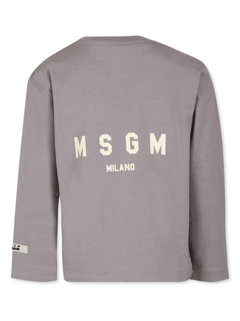 T-shirt per bambino MSGM Kids grigio con stampa logo e applicazione sulla manica - Rubino Kids