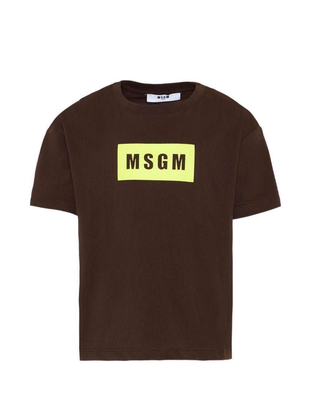 T-shirt per bambino MSGM Kids marrone con stampa logo - Rubino Kids