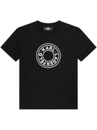 T shirt per bambino nera con logo Karl Lagerfeld circolare stampato al centro - Rubino Kids