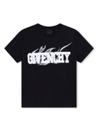 T shirt per bambino nera con stampa Givenchy maxi e fiamme laterali - Rubino Kids