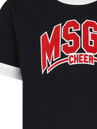 T shirt per bambino nera con stampa MSGM cheer centrale rossa e bordi a contrasto bianco - Rubino Kids