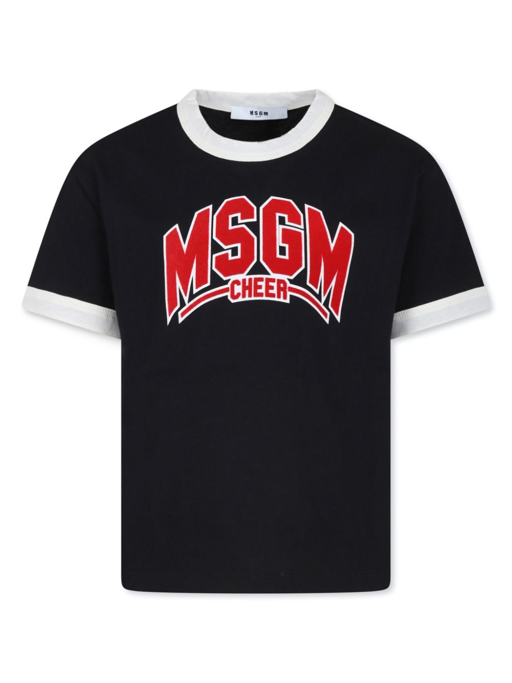 T shirt per bambino nera con stampa MSGM cheer centrale rossa e bordi a contrasto bianco - Rubino Kids