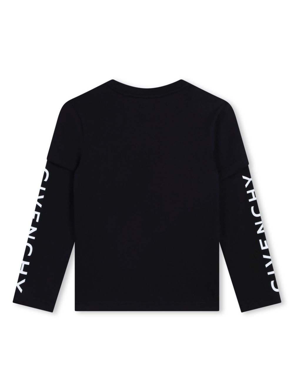 T shirt per bambino nera con stemma 4G centrale e stampa Givenchy su maniche lunghe - Rubino Kids