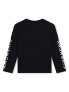 T shirt per bambino nera con stemma 4G centrale e stampa Givenchy su maniche lunghe - Rubino Kids