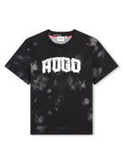 T shirt per bambino nera Hugo con stampa a macchie e logo centrale - Rubino Kids