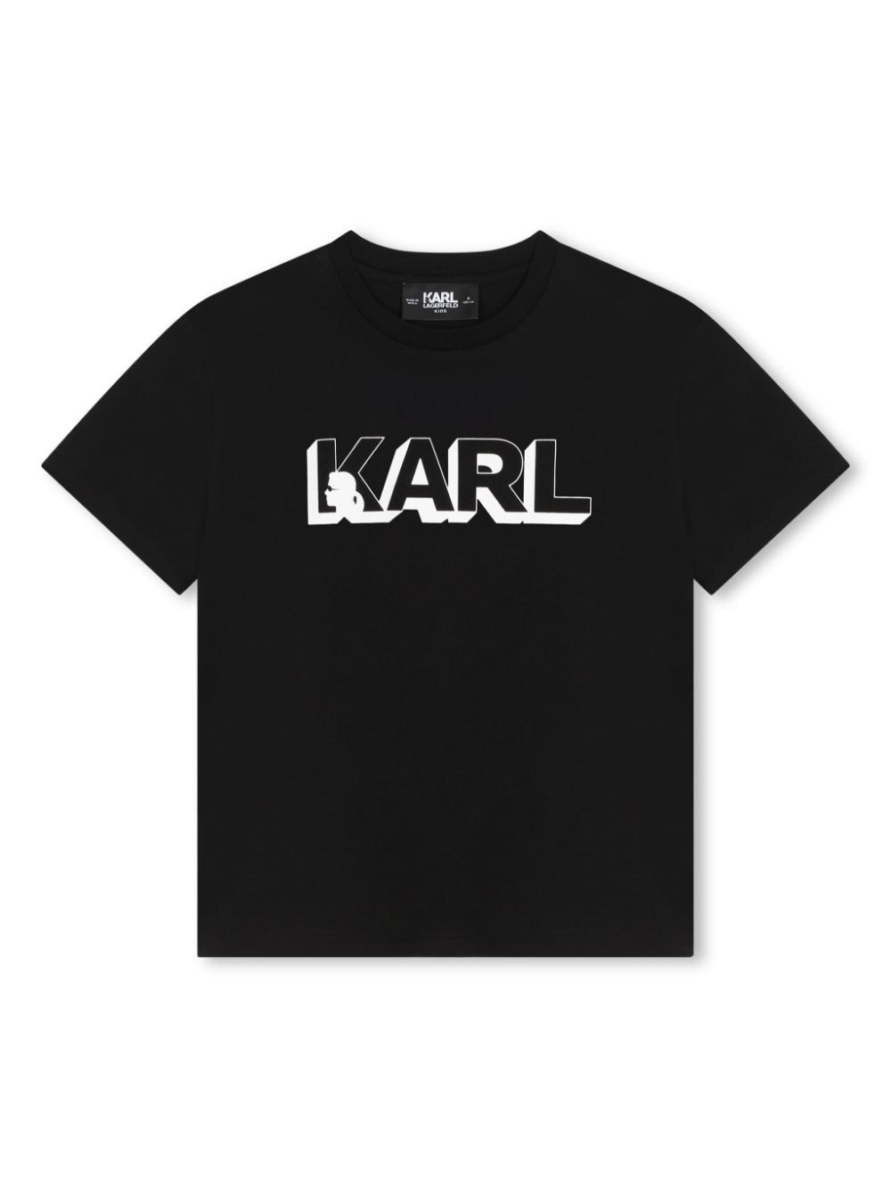 T shirt per bambino nera Karl Lagerfeld con stampa centrale logo ombreggiato - Rubino Kids