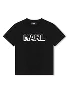 T shirt per bambino nera Karl Lagerfeld con stampa centrale logo ombreggiato - Rubino Kids