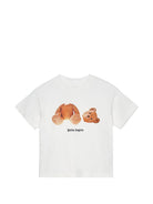 T-shirt per bambino Palm Angels Kids bianca con stampa orso sul davanti - Rubino Kids