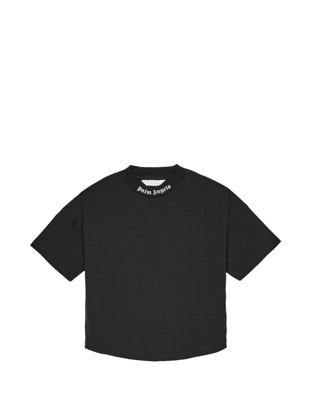 T-shirt per bambino Palm Angels Kids nera con dettaglio logo sul colletto - Rubino Kids