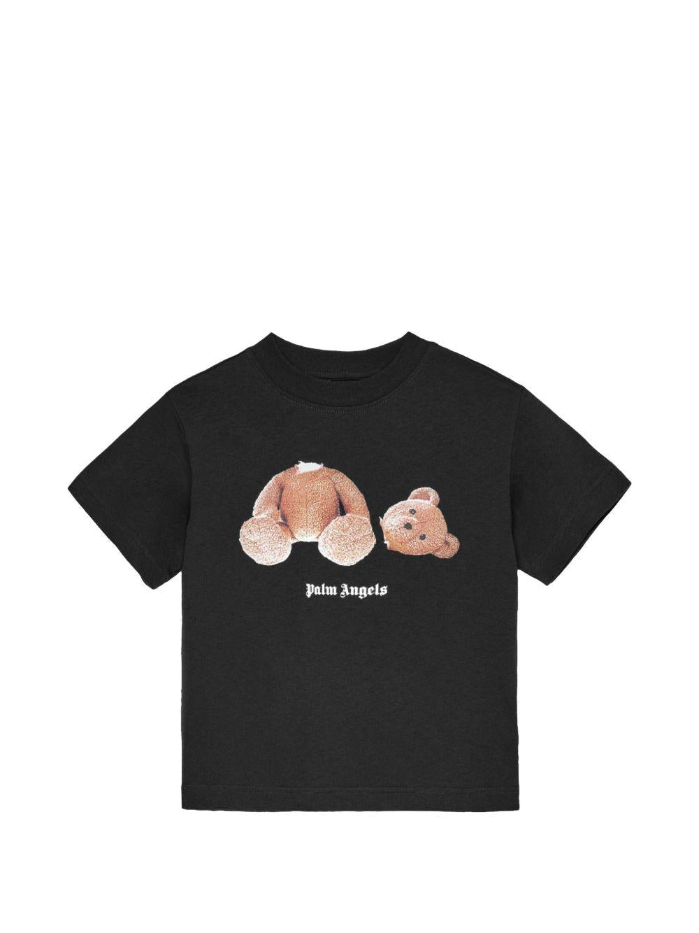 T-shirt per bambino Palm Angels Kids nera con stampa orso sul davanti - Rubino Kids