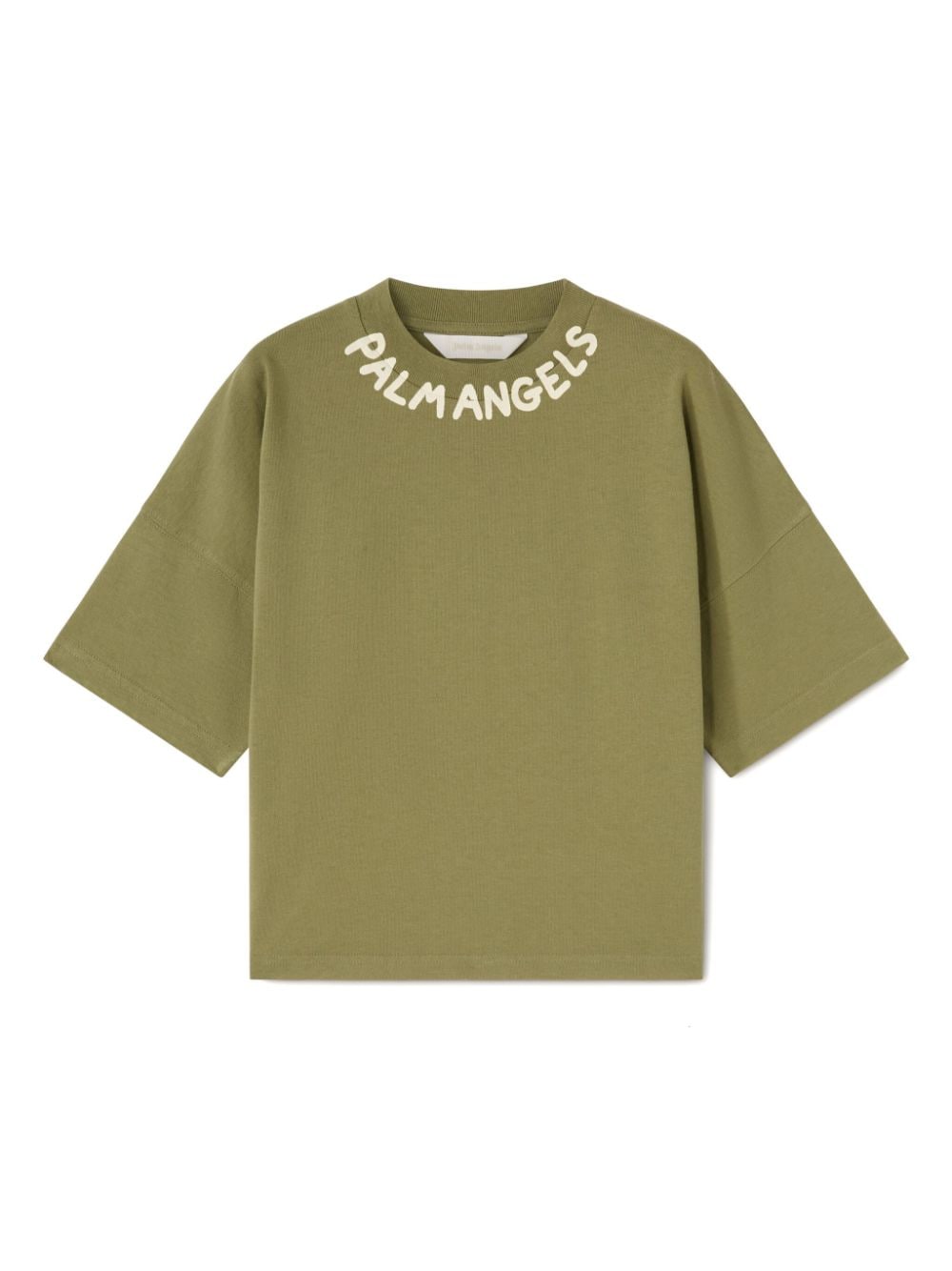 T-shirt per bambino Palm Angels Kids verde con stampa sul girocollo - Rubino Kids