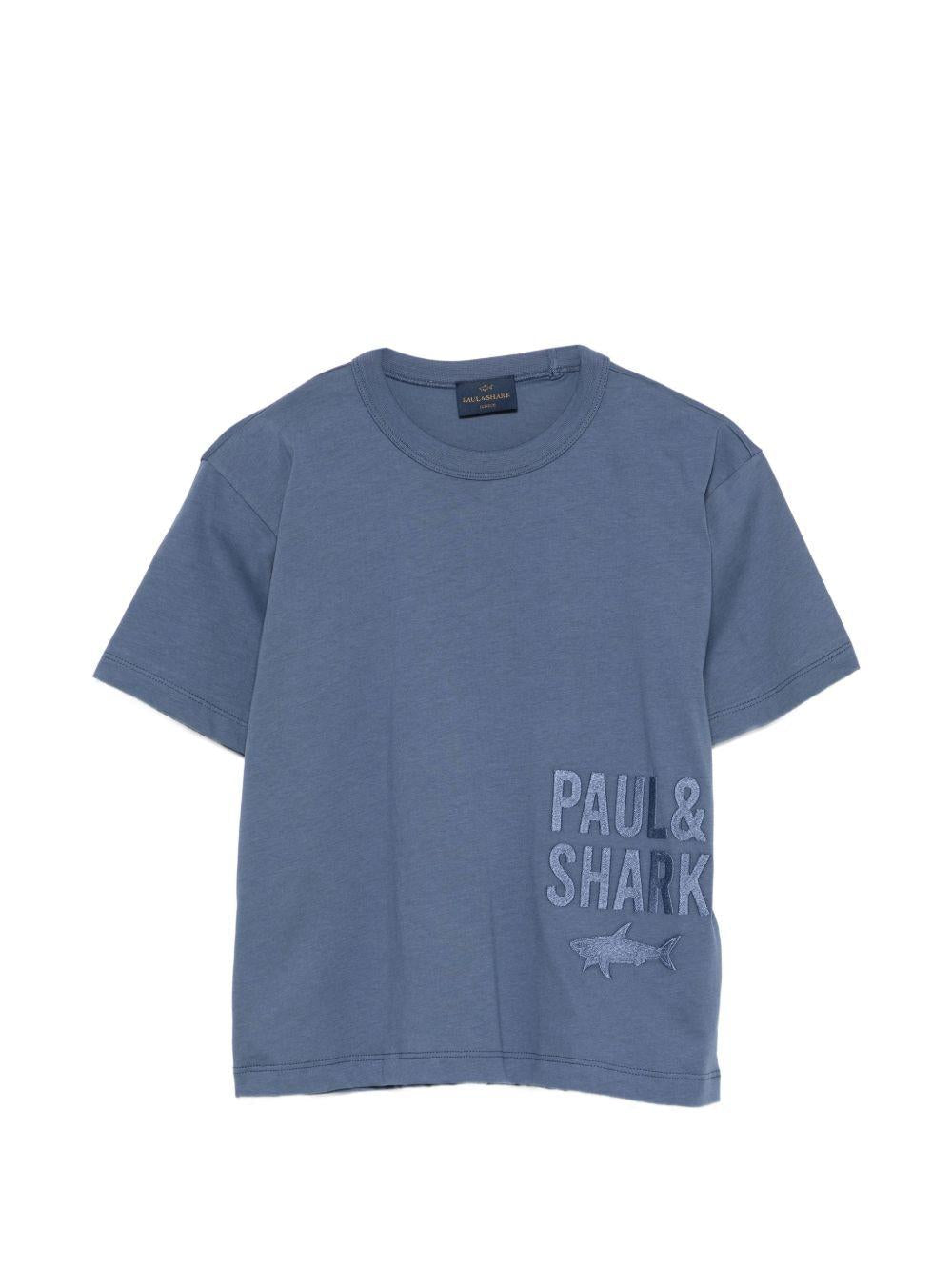 T-shirt per bambino Paul & Shark Kids blu con logo sul davanti - Rubino Kids