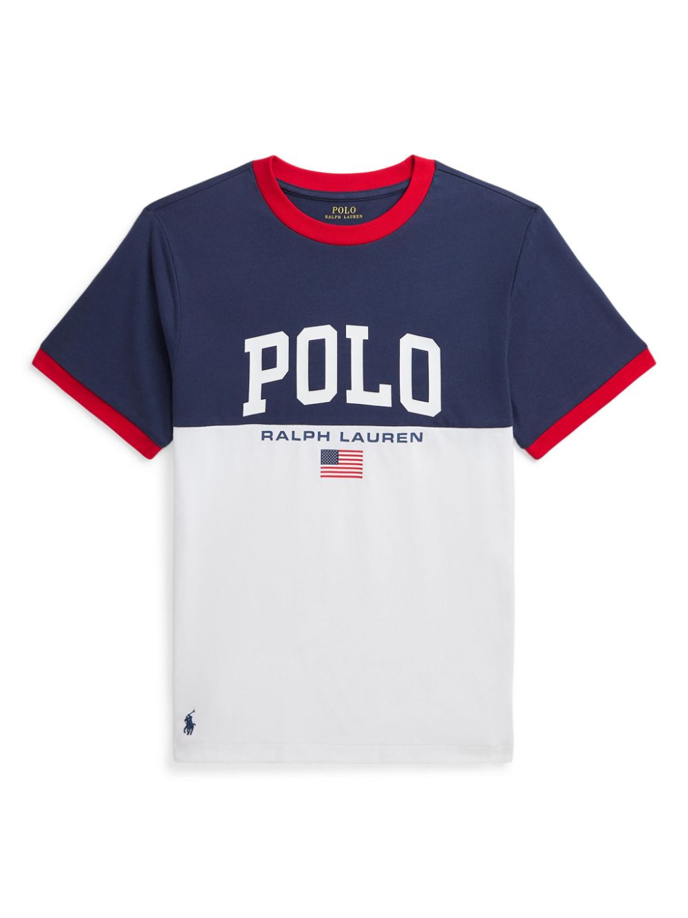 T-shirt per bambino Ralph Lauren Kids bicolore bianco e blu con stampa - Rubino Kids