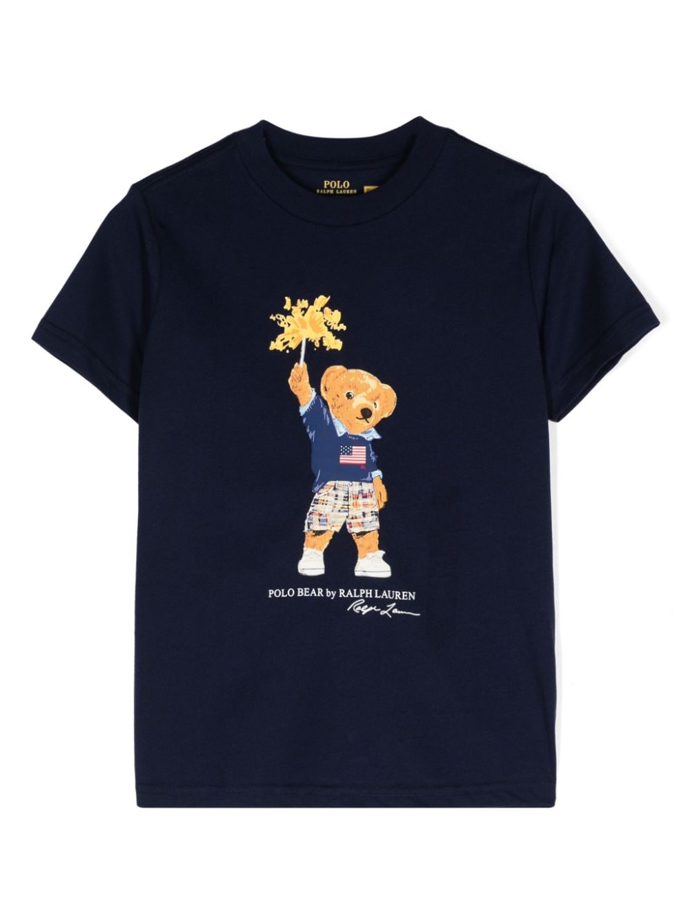 T-shirt per bambino Ralph Lauren Kids blu con stampa Teddy - Rubino Kids