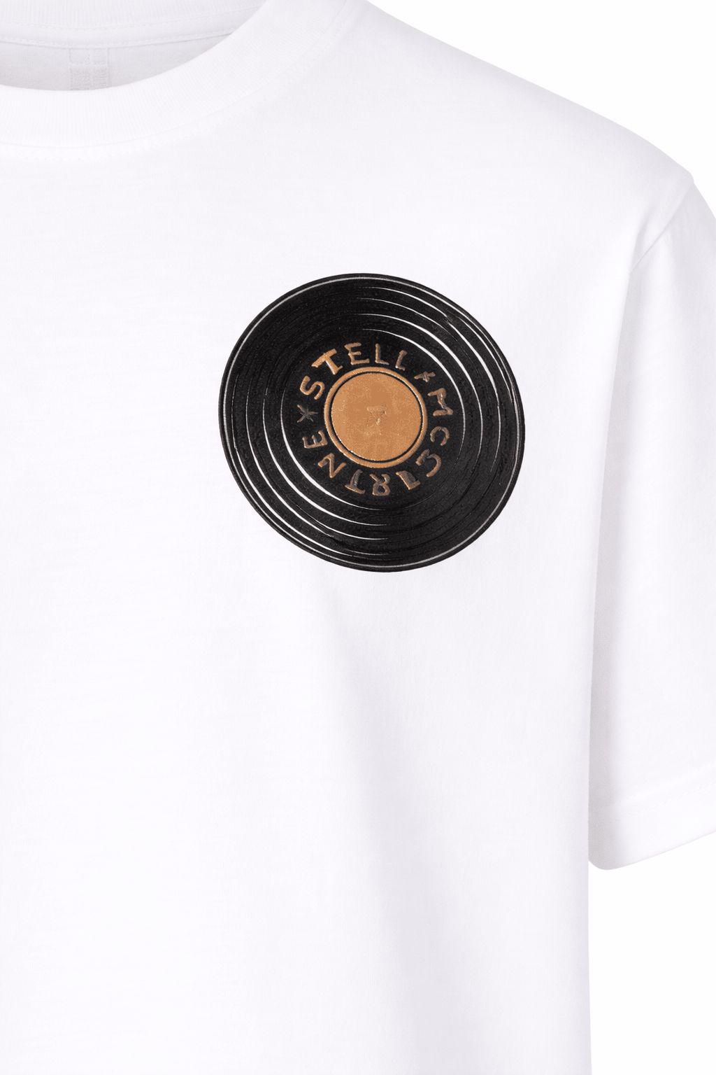 T-shirt per bambino Stella McCartney Kids bianca con stampa disco sul petto - Rubino Kids