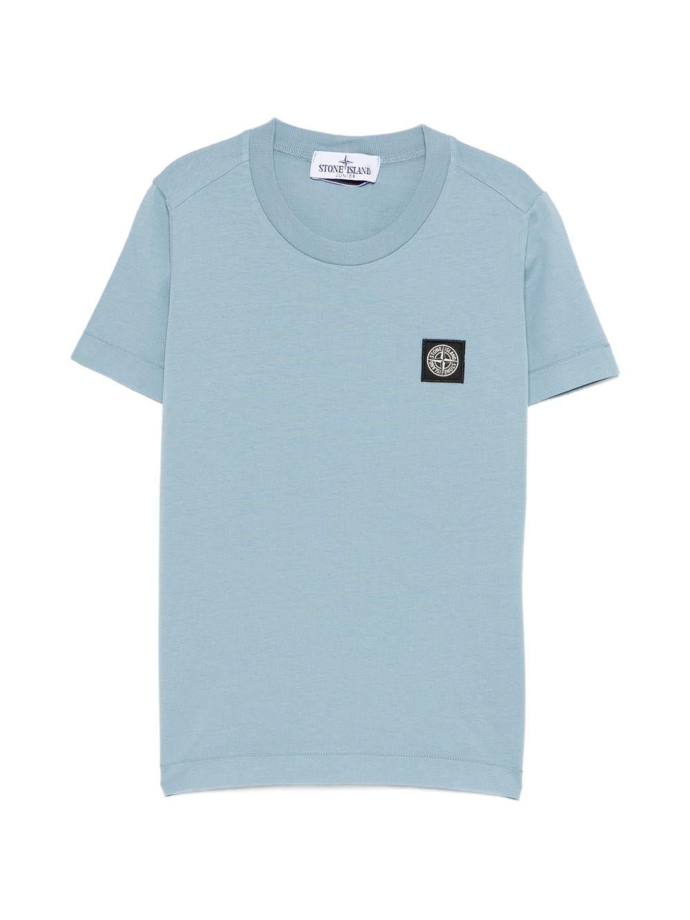 T-shirt per bambino Stone Island Junior azzurra con toppa con logo - Rubino Kids