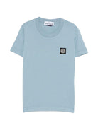 T-shirt per bambino Stone Island Junior azzurra con toppa con logo - Rubino Kids