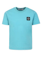 T-shirt per bambino Stone Island Junior azzurro con caratteristico motivo Compass - Rubino Kids