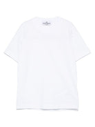 T-shirt per bambino Stone Island Junior bianco con ricamo con orlo dritto - Rubino Kids