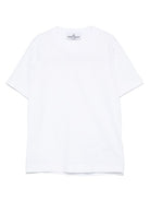 T-shirt per bambino Stone Island Junior bianco con ricamo con orlo dritto - Rubino Kids