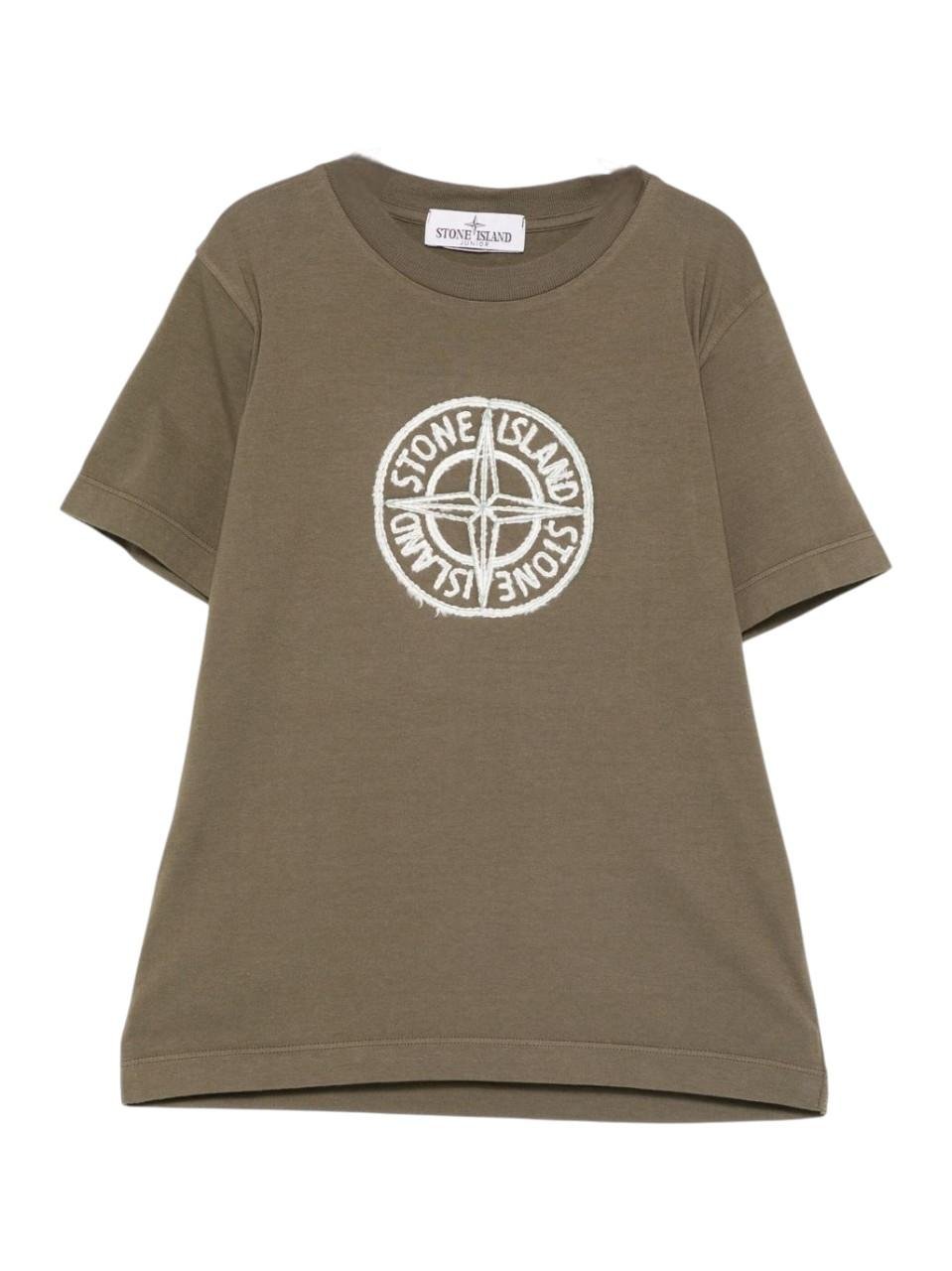 T-shirt per bambino Stone Island Junior verde con caratteristico logo sul davanti - Rubino Kids