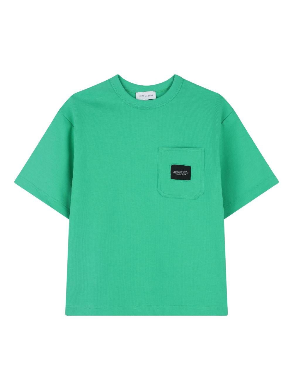 T-shirt per bambino The Marc Jacobs Kids verde con tasca applicata sul petto - Rubino Kids