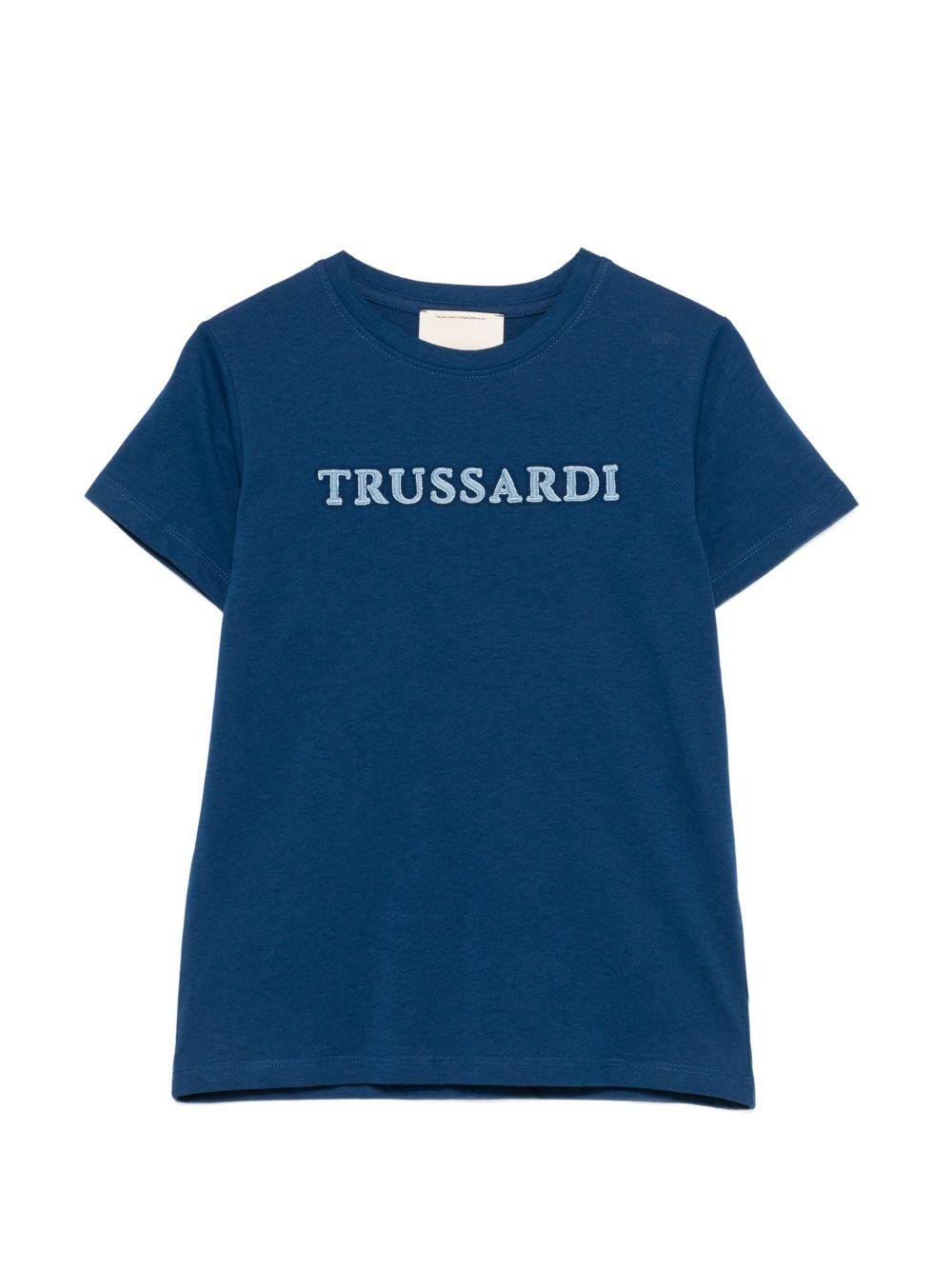 T-shirt per bambino TRUSSARDI JUNIOR blu con dettaglio logo - Rubino Kids