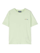 T shirt per bambino verde chartreuse con logo Vilebrequin arcobaleno sul lato e tartaruga sulla schiena - Rubino Kids