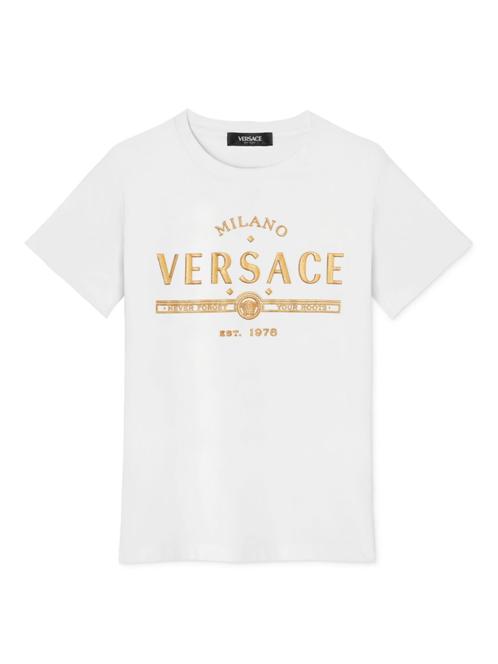 T-shirt per bambino Versace Kids bianco con dettaglio glitter - Rubino Kids