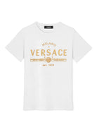 T-shirt per bambino Versace Kids bianco con dettaglio glitter - Rubino Kids