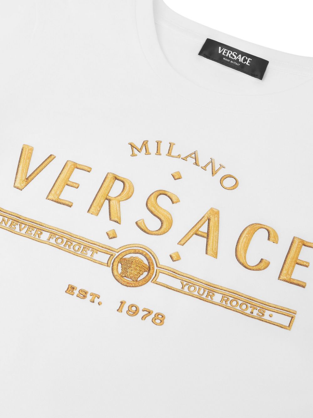 T-shirt per bambino Versace Kids bianco con dettaglio glitter - Rubino Kids