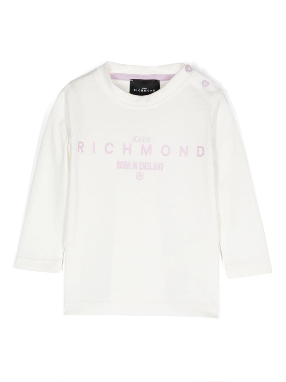 T shirt per neonata a maniche lunghe bianca con stampa Richmond born in England - Rubino Kids