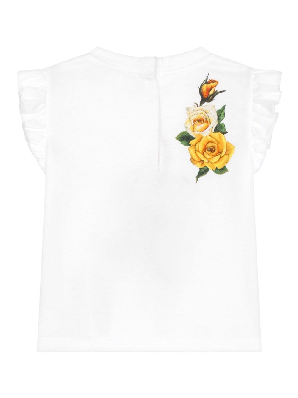 T shirt per neonata bianca Dolce & Gabbana con stampa fiori gialli centrale e logo DG - Rubino Kids