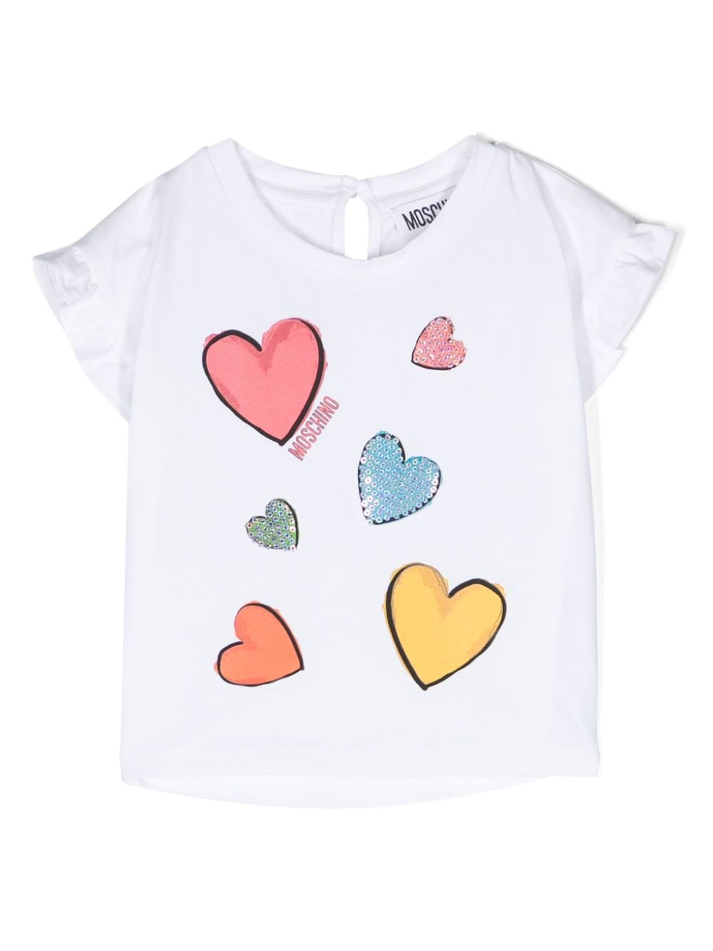 T shirt per neonata bianca Moschino Kids con stampa cuoricini colorati - Rubino Kids