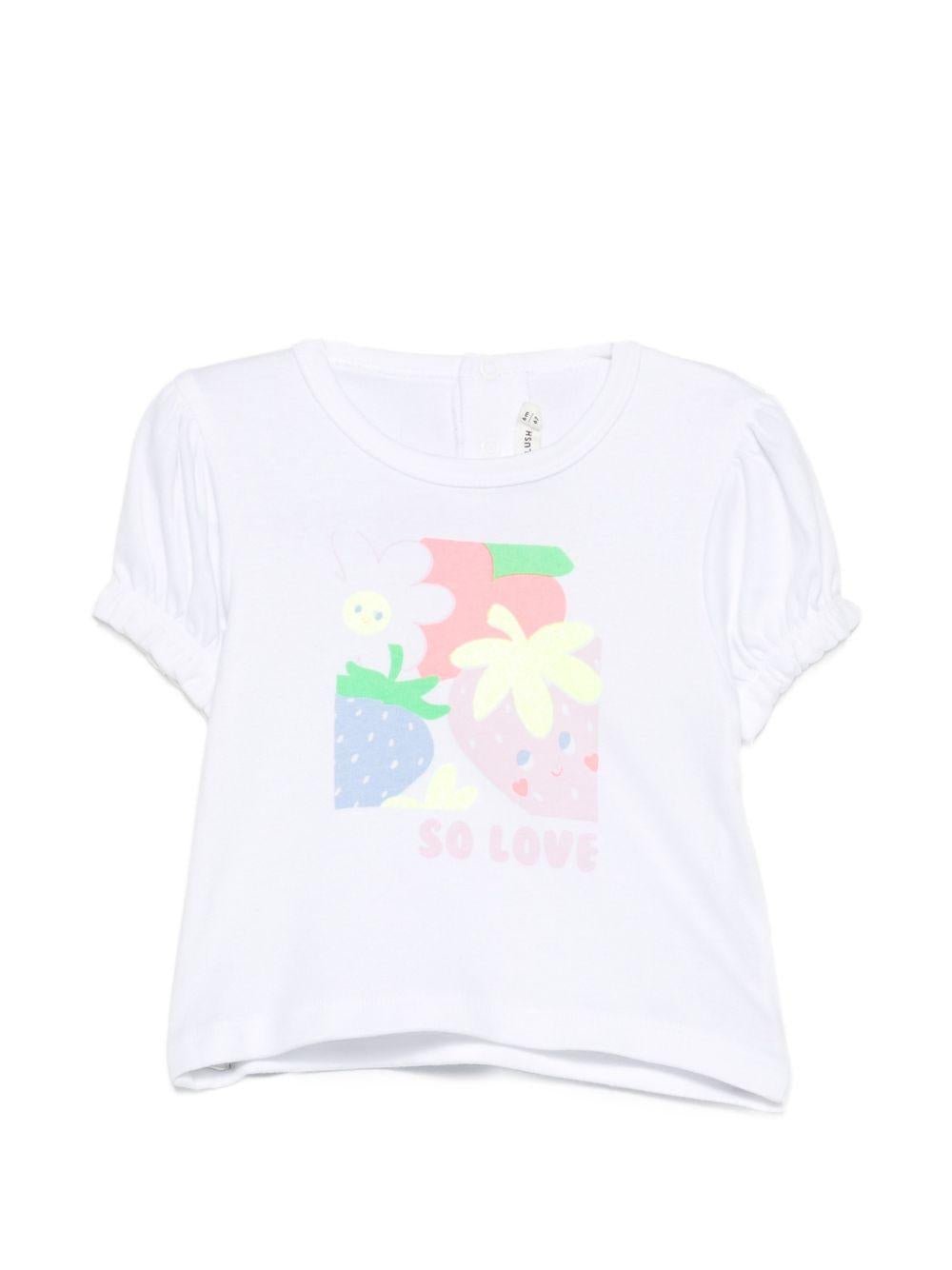 T-shirt per neonata Billieblush bianca con stampa grafica fragole - Rubino Kids