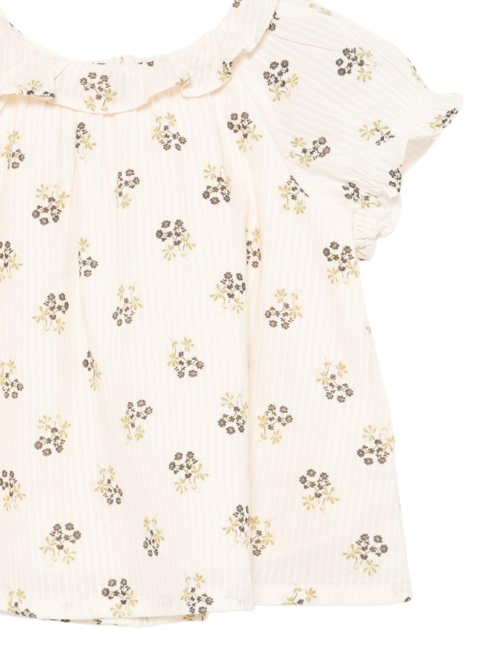 T-shirt per neonata Bonpoint beige con stampa fiori all - over - Rubino Kids