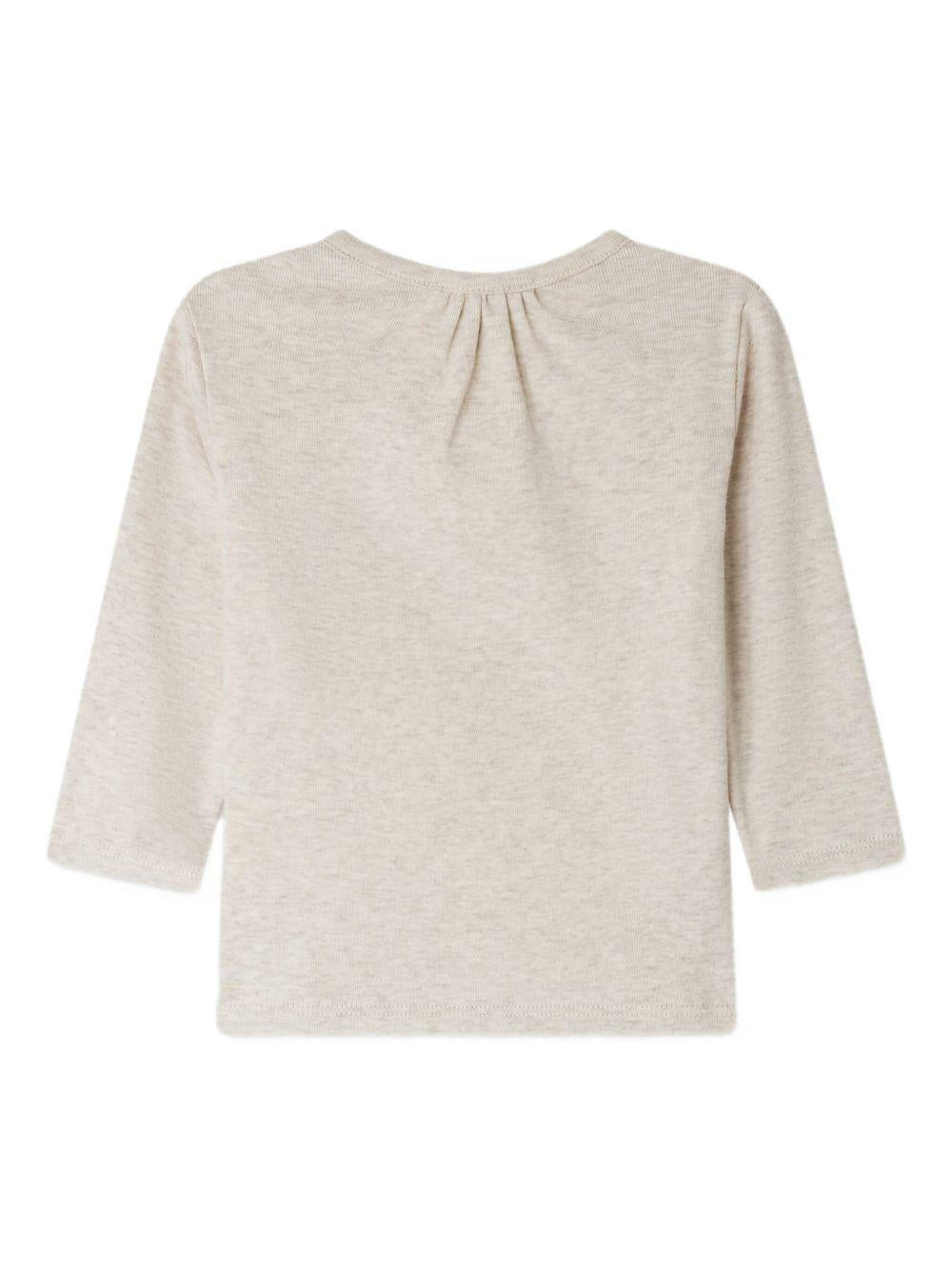 T-shirt per neonata Bonpoint beige con stampa uccellino e scollo rotondo - Rubino Kids